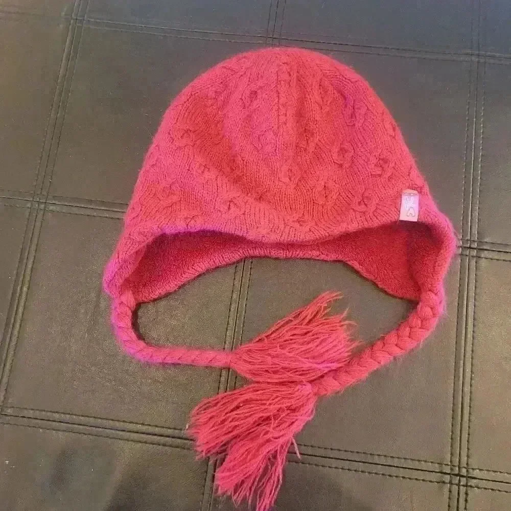 Bula Girl’s Hot Pink Acrylic Knit Peruvian Style Fleece Lined Winter Hat